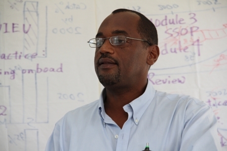 Permanent Secretary in the Ministry of Agriculture on Nevis Dr. Kelvin Daly delivering remarks at a two-day workshop on “Fisheries Quality Control” sponsored by the Department of Fisheries (NIA) and the Japanese International Cooperation Agency