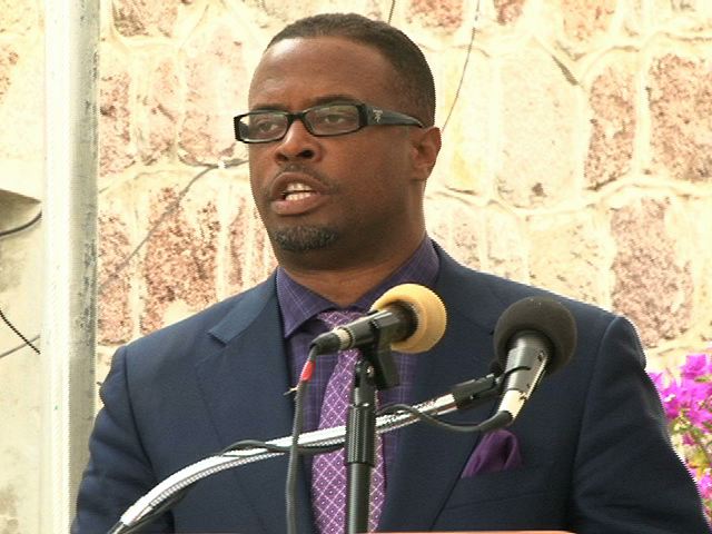 Minister of Culture in the Nevis Island Administration Hon. Mark Brantley delivering remarks at the official launch of History and Heritage Month 2013 on the grounds of the Alexander Hamilton Museum in Charlestown