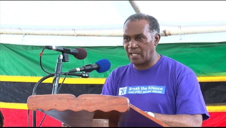 Premier of Nevis Hon. Vance Amory at the Child Abuse and Gender-Based Violence Rally at the Memorial Square in Charlestown on April 17, 2013