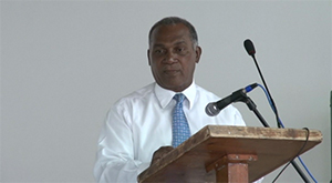 Premier of Nevis Hon. Vance Amory while delivering remarks at the opening ceremony of the St. Kitts and Nevis Fire and Rescue Services Summer Safety Programme on July 16, 2014, at the Cotton Ground Community Centre