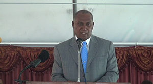 Premier of Nevis Hon. Vance Amory delivers remarks at the 50th anniversary church service of the First Baptist Church at Whitehall on September 14, 2014