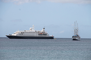 Two cruise ships anchored in the Charlestown Port on November 19, 2014, marking the official start of the 2014 Cruise Season on Nevis