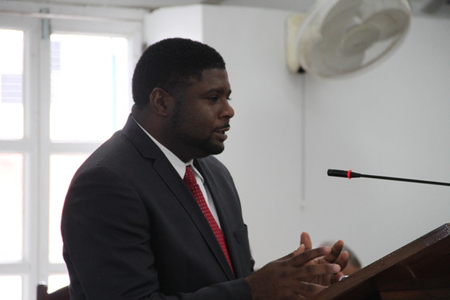 Junior Minister in the Ministry of Communication Works and Public Utilities Hon. Troy Liburd at the May 25, 2015 sitting of the Nevis Island Assembly