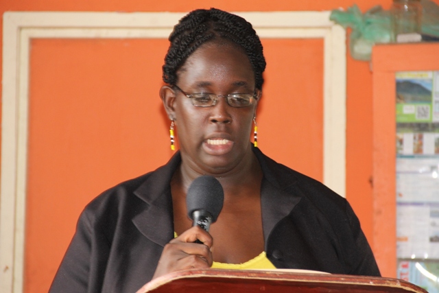 Supervisor in the Department of Co-operatives Joalyn Myers-O’garro delivering remarks at the opening ceremony of the Newcastle Pottery Making workshop on June 8, 2015 at the Newcastle Pottery