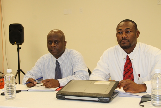 Officer in Charge of the Nevis Disaster Management Office Brian Dyer at the start of a Nevis Disaster Management Committee planning meeting at the Llewellyn Newton Disaster Management Facility on July 30, 2015