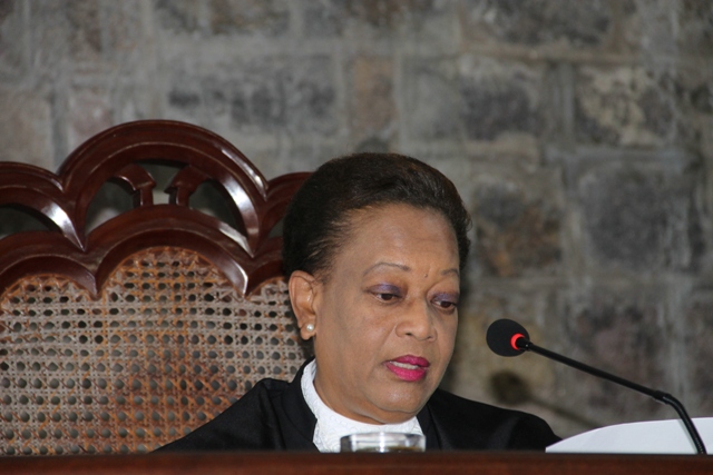 Resident Judge on Nevis Justice Lorraine Williams delivering an address on September 17, 2015, during a Special Sitting of the High Court in Charlestown to commemorate the opening of the New Law Year 2015-2016