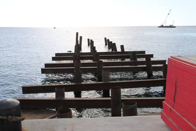The pilings installed at the Tender Pier extension at the Charlestown Port