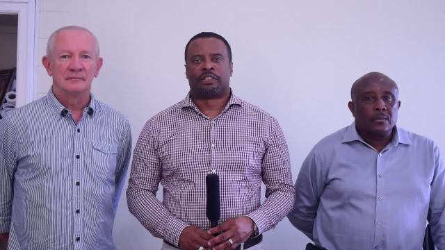 (L-r) Richard Pavitt, owner of Blues label Nugene Records and one of the architects of the Nevis Blues Festival, Deputy Premier of Nevis and Minister of Tourism Hon. Mark Brantley and Permanent Secretary in the Ministry of Tourism Mr. Carl Williams