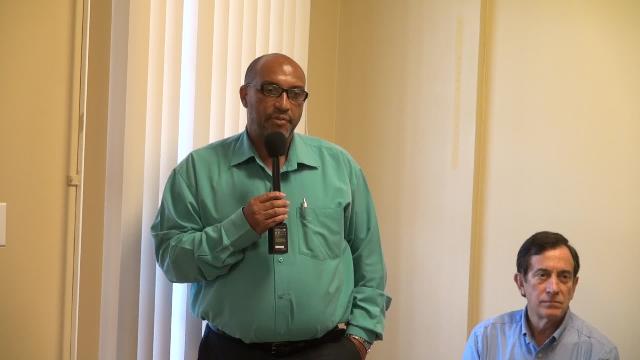 (L-r) Ian Ward, Manager of the Transmission and Distribution Department at the Nevis Electricity Company Limited and facilitator of at the Basic Hydraulics training workshop at the opening ceremony at company’s board room at Long Point Road on October 11, 2016