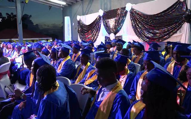 A section of the Charlestown Secondary School Graduating Class of 2017 at the Charlestown Secondary School and the Nevis Sixth Form College Graduation and Prize-giving Ceremony at the Nevis Cultural Complex on November 15, 2017