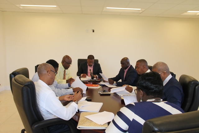 The new Cabinet of Ministers in the Nevis Island Administration at their first meeting at the Cabinet room at Pinney’s Estate on December 28, 2017