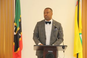 on. Mark Brantley, Premier of Nevis, at his monthly press conference at the Nevis Island Administration’s Cabinet Room at Pinney’s Estate on May 29, 2018