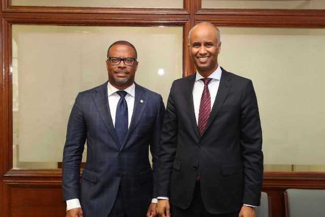 (l-r) Hon. Mark Brantley, Minister of Foreign Affairs and Aviation with Hon. Ahmed Hussen, Minister of Immigration, Refugees and Citizenship