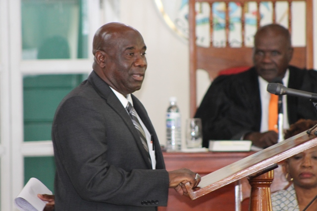 Hon. Alexis Jeffers, Deputy Premier of Nevis and Minister responsible for Disaster Management, at a sitting of the Nevis Island Assembly on July 03, 2018