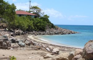 A section of the retaining wall in phase on location at the construction of the water taxi pier at Oualie Bay on August 23, 2018