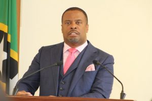Hon. Mark Brantley, Premier of Nevis, at his monthly press conference at the Nevis Island Administration’s conference room at Pinney’s Estate