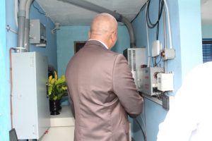 Hon. Spencer Brand, Minister of Water Services on Nevis touring the pump station at Maddens Estate after a handing over ceremony on October 05, 2018