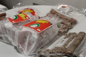 An assortment of products from the Nevis Abattoir on display following the commissioning of the abattoir’s new Processing Wing at Prospect on October 17, 2018