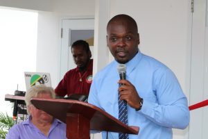 Mr. Randy Elliott, Director of the Department of Agriculture on Nevis delivering remarks at a ceremony to commission a new Processing Wing at the government-owned Abattoir at Prospect on October 17, 2018