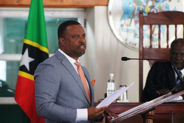 Hon. Mark Brantley, Premier of Nevis and Minister of Finance making his presentation at the Nevis Island Assembly sitting on December 28, 2018