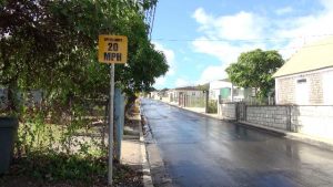 One of the speed limit signs erected along the eastern side of the newly constructed Shaws road in phase one of the Shaws Road Improvement Project 