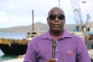 Hon. Alexis Jeffers, Deputy Premier of Nevis and Area Representative for St. James' Parish at the construction site of the new water taxi pier at Oualie Bay on January 29, 2019