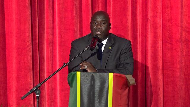 Hon. Alexis Jeffers, Deputy Premier of Nevis and Minister of Agriculture in the Nevis Island Administration making his presentation at the opening ceremony of Agenda 2019, hosted by the Ministry of Agriculture at the Nevis Performing Arts Centre on January 21, 2019