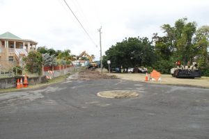 Employees from the Public Works Department working on the second section of Phase 1of the Bath Village Road Rehabilitation Project on February 13, 2019