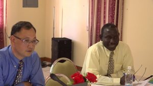 (L-r) Head of the Taiwan Technical Mission in St. Kitts and Nevis consultant Mr. Vincent Lai and Acting Permanent Secretary in the Ministry of Tourism on Nevis, Mr. John Hanley at the consultation at the Red Cross conference room on April 11, 2019