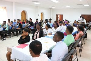 Participants at a session of the Department of Youth 5-week Summer Job Attachment Programme at the St. Paul’s Anglican Church Hall in Charlestown