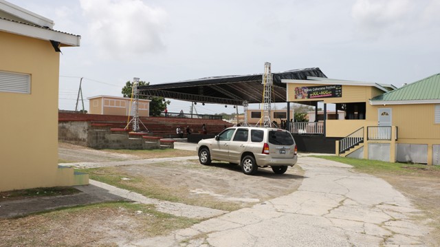 The staging area at the Nevis Cultural Complex covered by a new truss tent to mitigate the effects of inclement weather at the venue