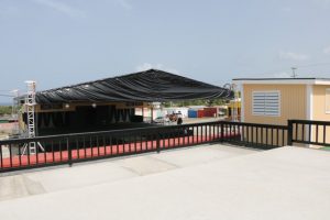The new Culturama Lounge looking toward the stage at the Nevis Cultural Complex on July 23, 2019