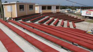 A section of the new seating area and the new media booths at the Nevis Cultural Complex on July 23, 2019