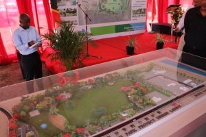 A model of the St. Kitts and Nevis Pinney’s Beach Park on display at the ground-breaking ceremony on July 14, 2019, for the multi-million dollar St. Kitts and Nevis Pinney’s Beach Park Project