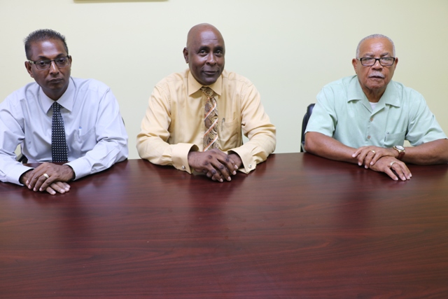 (Left to Right): Mr. Gilroy Pultie, General Manager of NEVLEC; Mr. Stedmond Tross, Chairman of NEVLEC Board of Directors and Mr. Elford Felix, NEVLEC Generation Consultant