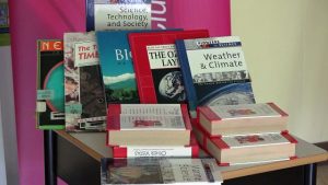 A section of the collection of books donated to the Department of Education by the Rotaract Club of Nevis on September 10, 2019