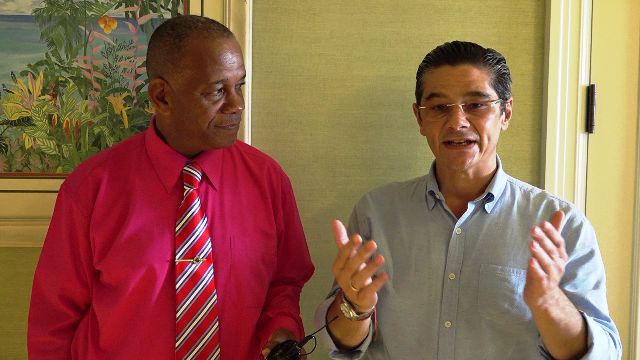 (l-r) Hon. Eric Evelyn, Minister of Community Development, on Nevis with Mr. Gonzalo Gëlman Ros, General Manager of the Four Seasons Resort, Nevis at the resort on September 09, 2019