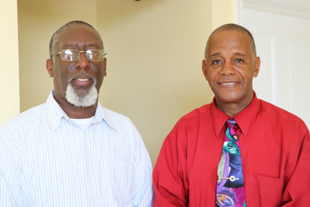 (l-r) Mr. Antonio “Abonati” Liburd the Project Manager for the Gingerland Cultural Centre and Hon. Eric Evelyn, Minister of Culture and Community Affairs visiting the Gingerland Cultural Centre on September10, 2019