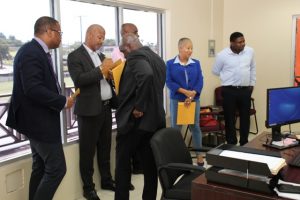 Some members of the Nevis Island Administration Cabinet at the Integrity Commission’s office in Charlestown on September 20, 2019, preparing to file their declarations of assets on September 20, 2019 