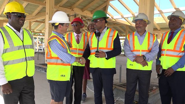 Mr. Gonzalo Gëlman Ros, General Manager of the Four Seasons Resort, Nevis; Hon. Mark Brantley, Premier of Nevis; and other members of the Nevis Island Administration Cabinet visiting the resort on September 30, 2019