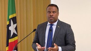 Hon. Mark Brantley, Premier of Nevis at his monthly press conference at the Nevis Island Administration’s Cabinet room at Pinney’s Estate on October 31, 2019