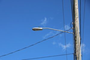 One of the LED lights installed at the Long Point Road in the Nevis Electricity Company Limited’s Street Lighting Replacement Project