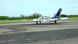 A Cape Air aircraft about to taxi on the runway at the Vance W. Amory International Airport on December 12, 2019