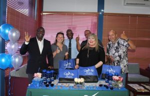 A team from Cape Air led by Ms. Katya Ruiz, Regional Marketing Director for the airline (second from right) celebrate the airline’s return to Nevis with Hon. Alexis Jeffers, Deputy Premier of Nevis (extreme left) and Mr. Oral Brandy, General Manager of the Nevis Air and Sea Ports Authority (third from left) at the Vance W. Amory International Airport VIP lounge on December 12, 2019