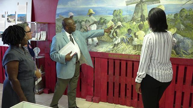 Dr. Everson Hull, St. Kitts and Nevis’ Ambassador and Permanent Representative to the Organisation of American States in Washington, D.C., touring the Alexander Hamilton Museum in Charlestown with some members of the Nevis Historical and Conservation Society - (l-r) Mrs Pauline Ngunjiri, Executive Director; Ms. Lorna Abungu, Museum Consultant; and Ms. Gillian Hobson, Financial Manager - on January 07, 2020