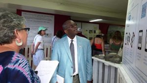Dr. Everson Hull, St. Kitts and Nevis’ Ambassador and Permanent Representative to the Organisation of American States in Washington, D.C. viewing displays at the Alexander Hamilton Museum in Charlestown with Ms. Lorna Abungu, Museum Consultant of the Nevis Historical and Conservation Society on January 07, 2020