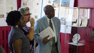 (L-r) Mrs Pauline Ngunjiri, Executive Director; and Ms. Lorna Abungu, Museum Consultant, members of the Nevis Historical Conservation Society with Dr. Everson Hull, St. Kitts and Nevis’ Ambassador and Permanent Representative to the Organisation of American States in Washington, D.C., touring the Alexander Hamilton Museum in Charlestown on January 07, 2020