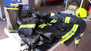 A number of protective fire suits at the Nevis Disaster Management Department’s warehouse at Long Point on January 16, 2020, from a donation made by the government and people of Japan, to enhance disaster preparedness and response capacity on Nevis