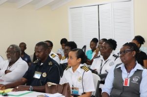 A section of the persons from the Nevis Air and Sea Ports Authority meeting with Dr. Judy Nisbett, Medical Officer of Health, at the Vance W. Amory International Airport’s conference room on January 27, 2020, to discuss the issue of the emerging 2019 coronavirus in China and other parts of the world