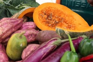 Some of the quality produce Mrs. Emontine Thompson grows on her farm in Brown Hill on sale at her stall at the George Mowbray Hanley Market Complex on February 24, 2020